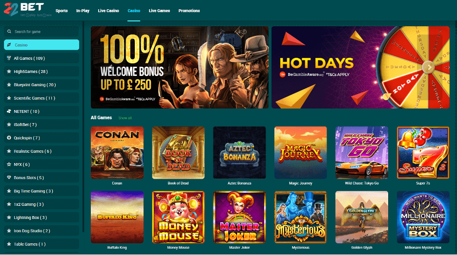 Play Online Casino at 22Bet