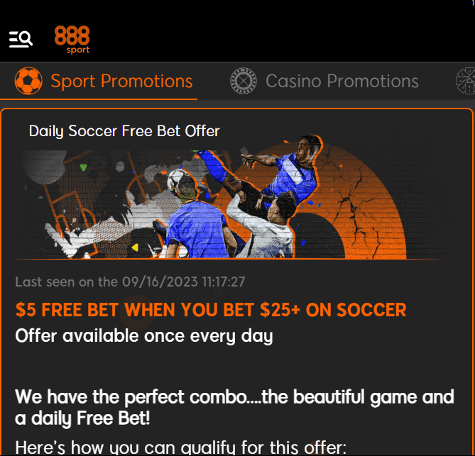 888 Sport Daily Soccer Free Bet Offer