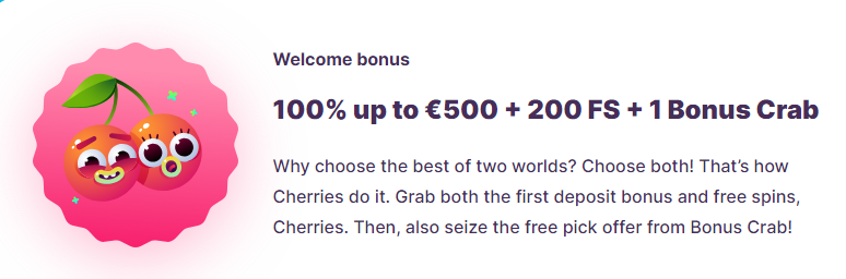 100% Welcome Bonus + 200 FS + 1 Bonus Crab