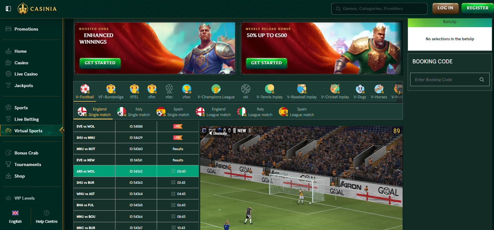 Casinia Virtual Sports Betting